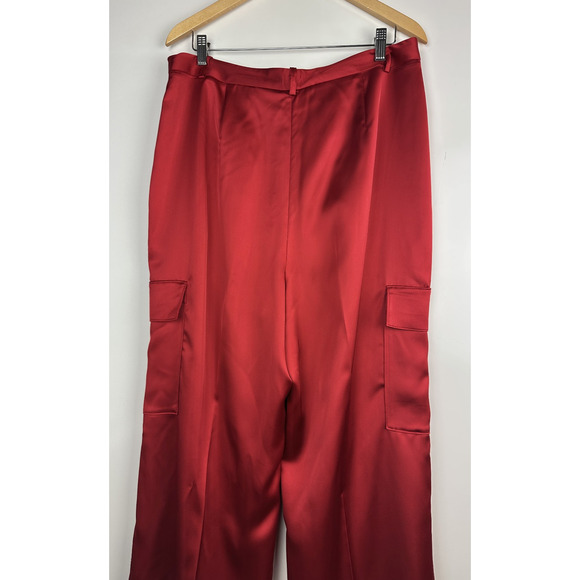 NWT Alex Marie Sandra Wide Leg Cargo Pants Size 14 Crimson Satin Holiday Red - Picture 9 of 12